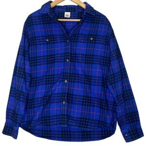 Hanna‎ Andersson Plaid Flannel Shirt Womens M Blue Curious George Classic Cozy
